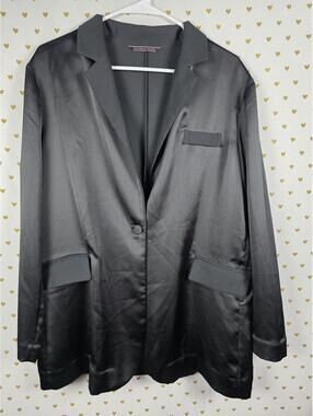 Victorias Secret Black Satin BLAZER Button Jacket Coat Medium Large